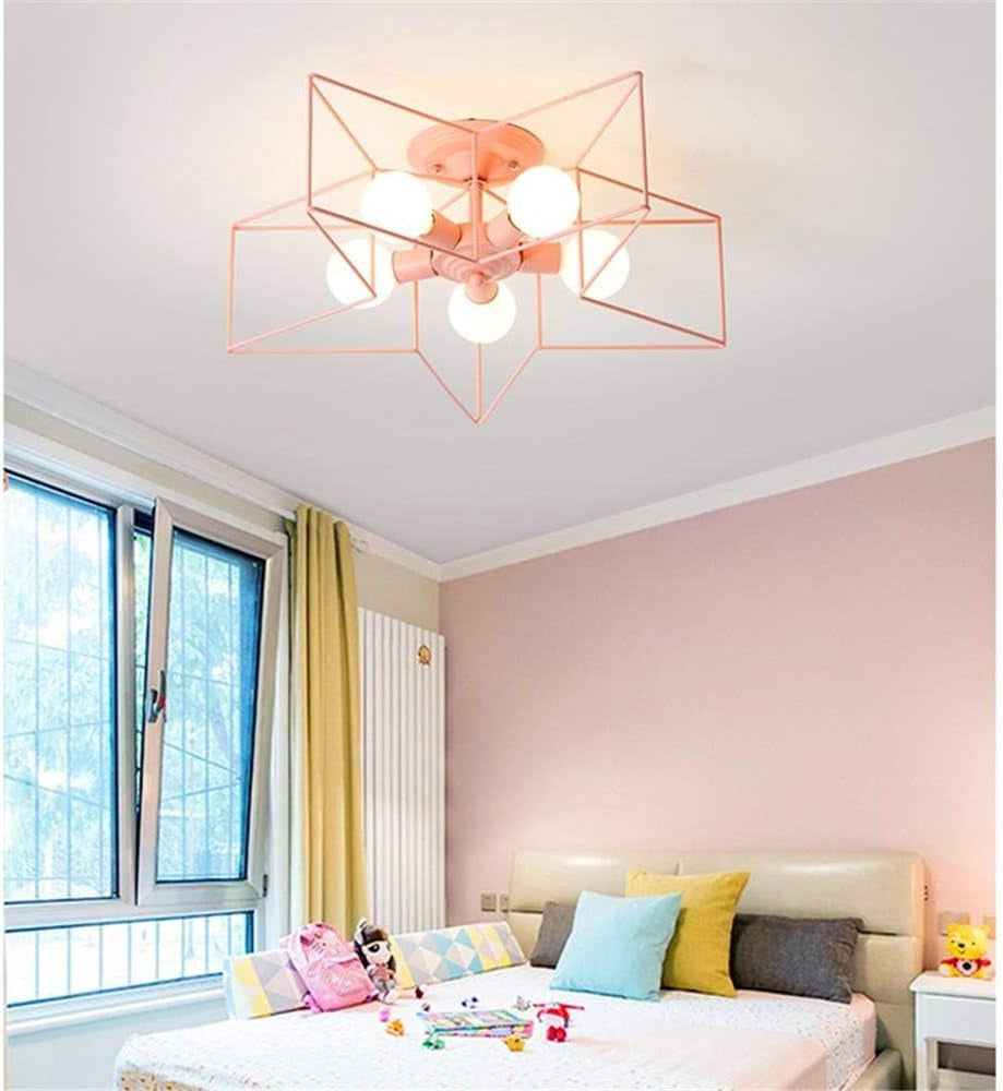 Lighting 5 Lights Creative Flush Mount Ceiling Light Minimalist Industrial Star Shape Ceiling Light Fixture for Children Room, Hallway,Living Room Pink