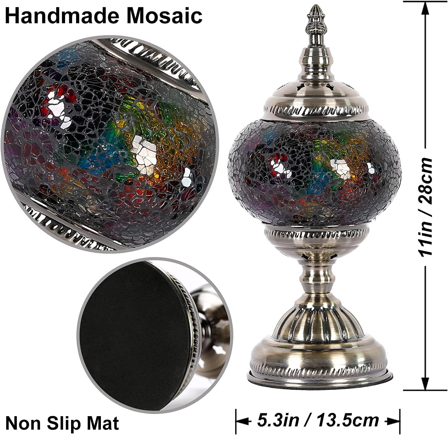 Turkish Mosaic Table Lamp  Classic Vintage Stained Glass Lamp Antique Bronze Base Nightstand Light for Coffee Table Living Room Bedroom (Multicolor)