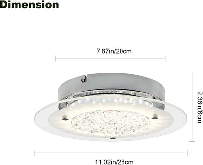 Horisun LED Ceiling Light Fixture, 11In Flush Mount Light Fixture, 1320 Lumens 4000K, CRI 80, Minimalist Crystal Chandelier for Kitchen, Hallway, Bedroom, Stairways