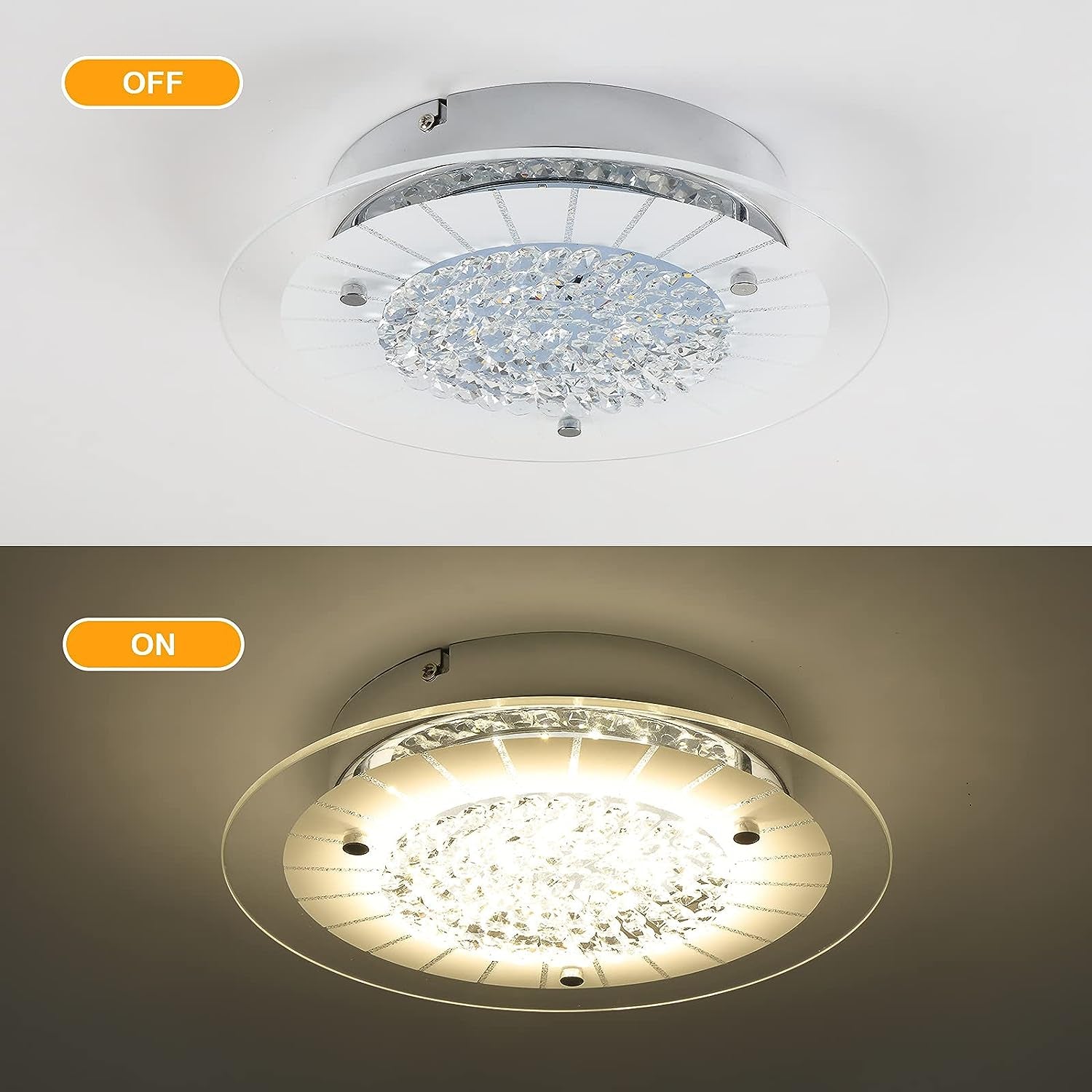 Horisun LED Ceiling Light Fixture, 11In Flush Mount Light Fixture, 1320 Lumens 4000K, CRI 80, Minimalist Crystal Chandelier for Kitchen, Hallway, Bedroom, Stairways