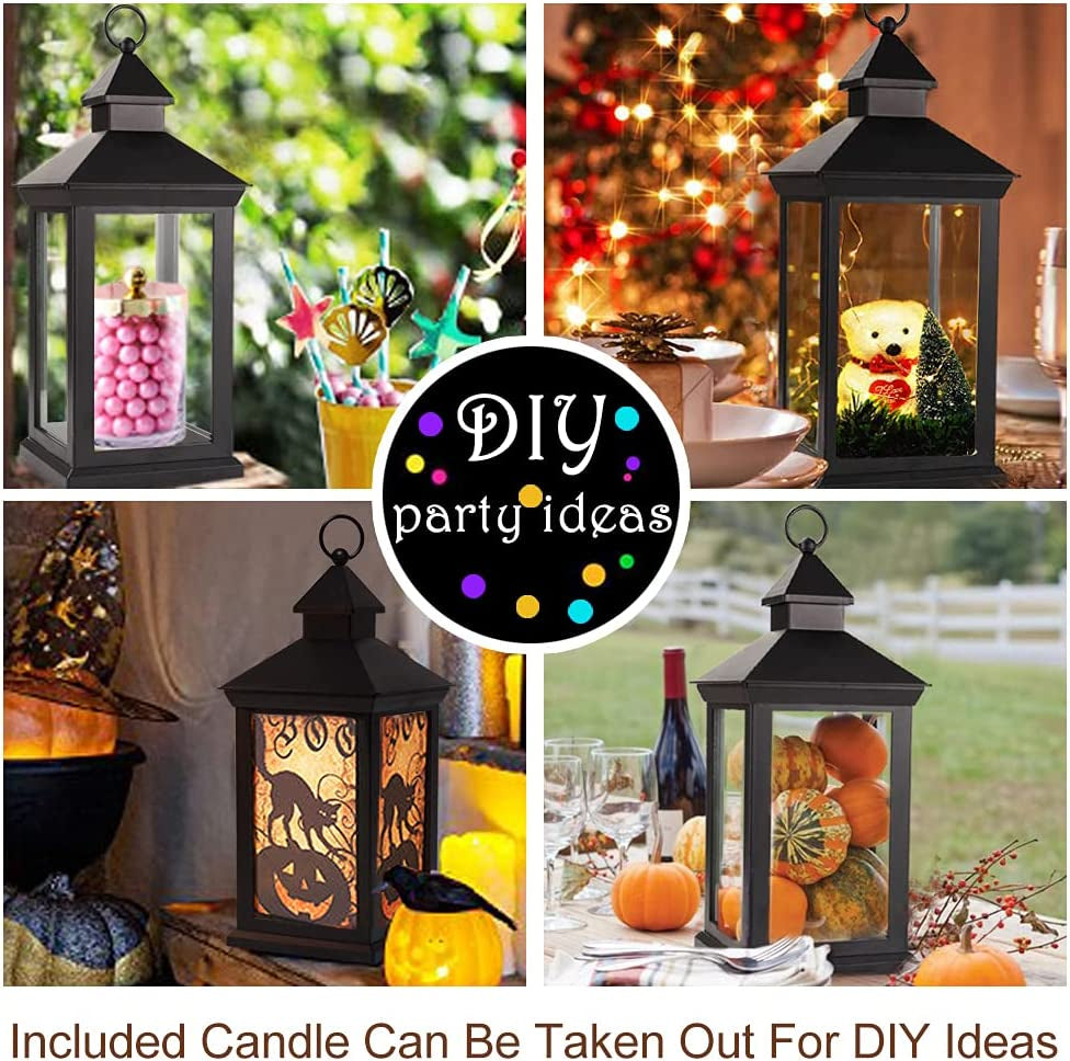 Bright Zeal 2-Pack 14" Decorative Candle Lantern Black Outdoor Lanterns with Timer Candles - IP44 Waterproof Vintage Lanterns Battery Powered LED Decorative for Wedding - Hanging Wall Lanterns Indoor