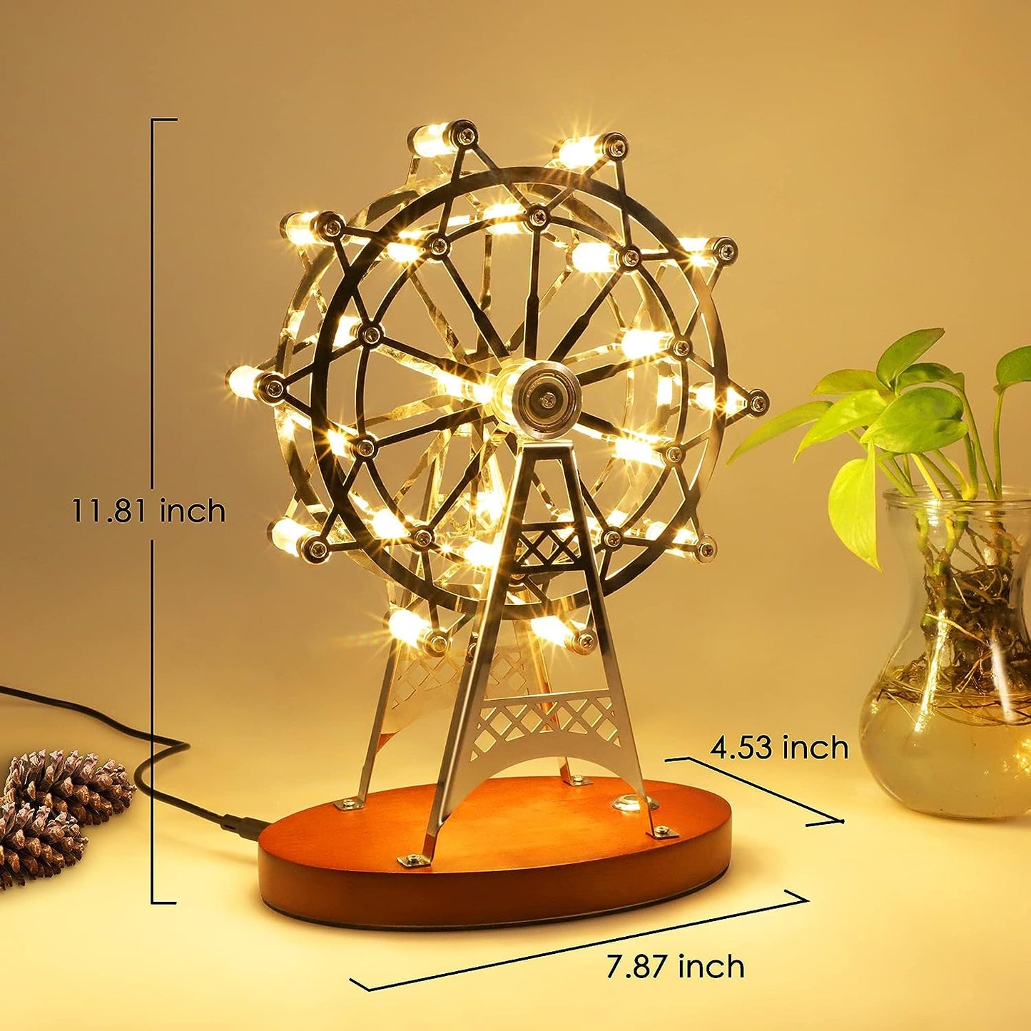 Unique Modern Small Desk Lamp, 8W Ferris Wheel Creative Bedside Lamps for Living Room, Rotatable Romantic Handmade Led Touch Control Table Lamp, Decorative Lamp, Nightstand Lamp, Christmas Lamp