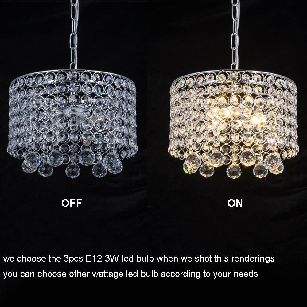 Modern Crystal Chandelier 3-Light Flush Mount Ceiling Light Fixture 9.8Inches Diameter for Hallway, Dining Room, Bedroom, Living Room, Kitchen