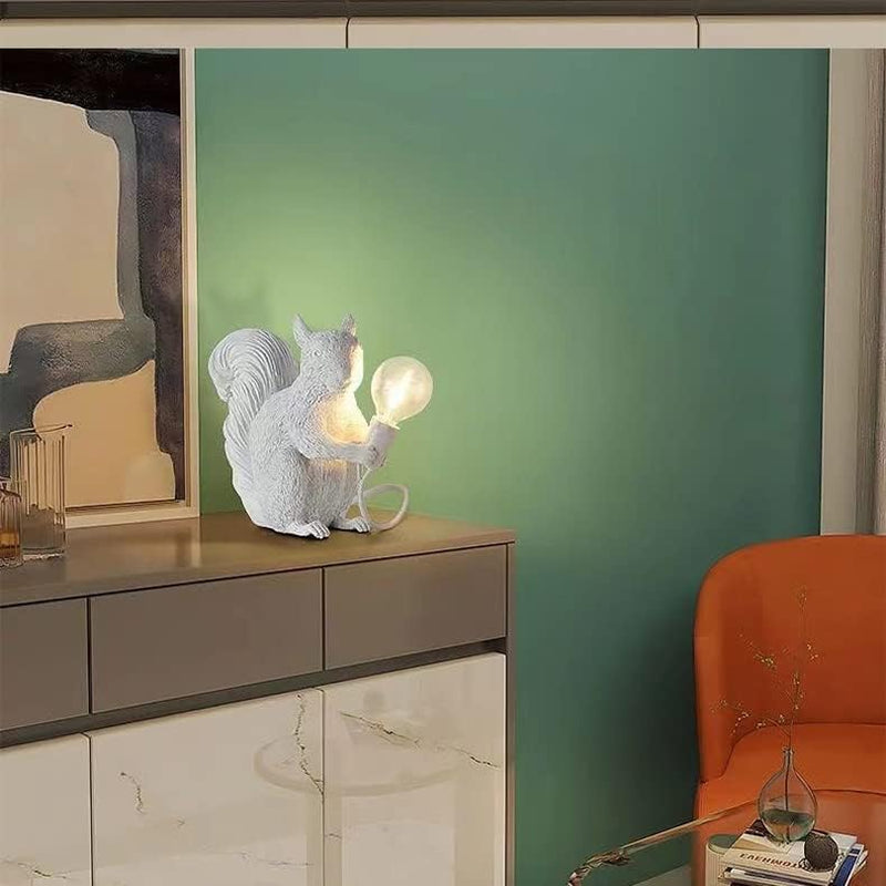 Modern Resin Squirrel Table Light, Resin Squirrel Lighting Fixture for Living Room, Bedroom, Office, College Dorm (White)