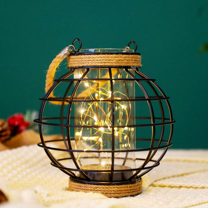Metal Cage LED Lantern Battery Powered,7.3" Tall Cordless Accent Light with 20Pcs Fairy Lights.Great for Weddings, Parties, Patio, Events for Indoors/Outdoors.