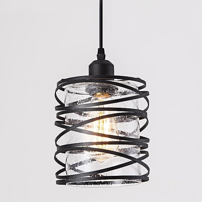 Black Spiral Cage Pendant Light, Matte Black theluminousdecor