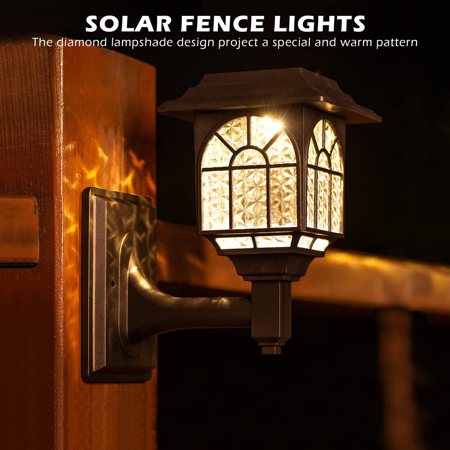 Solar Fence Lights, 2 Pack Solar Lights Outdoor Waterproof Lantern Warm White LED Wall Deck Post Landscape Lighting for Garden Yard Patio Front Door