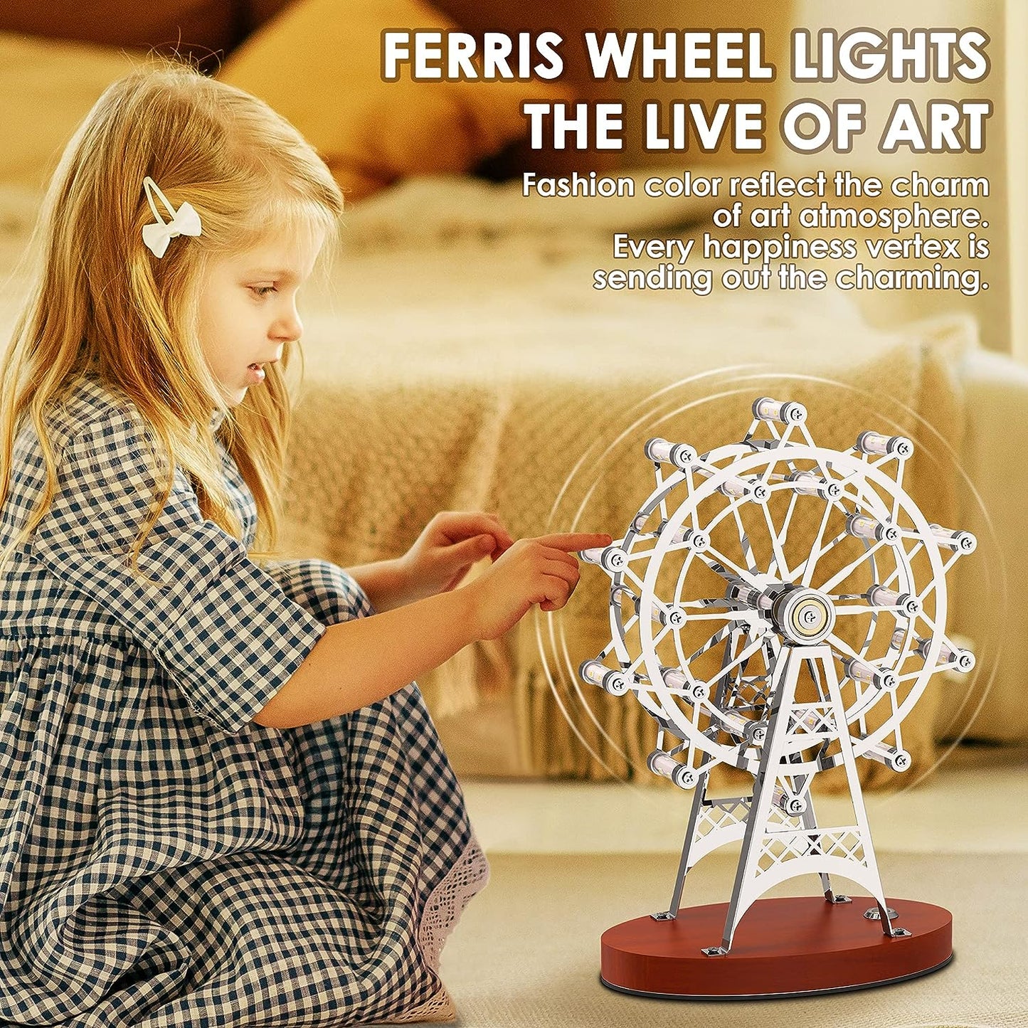 Unique Modern Small Desk Lamp, 8W Ferris Wheel Creative Bedside Lamps for Living Room, Rotatable Romantic Handmade Led Touch Control Table Lamp, Decorative Lamp, Nightstand Lamp, Christmas Lamp