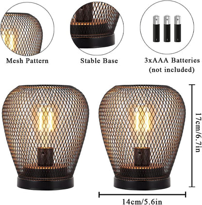 Set of 2 Metal Cage LED Lantern Battery Powered,Cordless Accent Light with LED Edsion Style Bulb.Great for Weddings,Parties,Patio,Events for Indoors Outdoors（Diamond Shape)