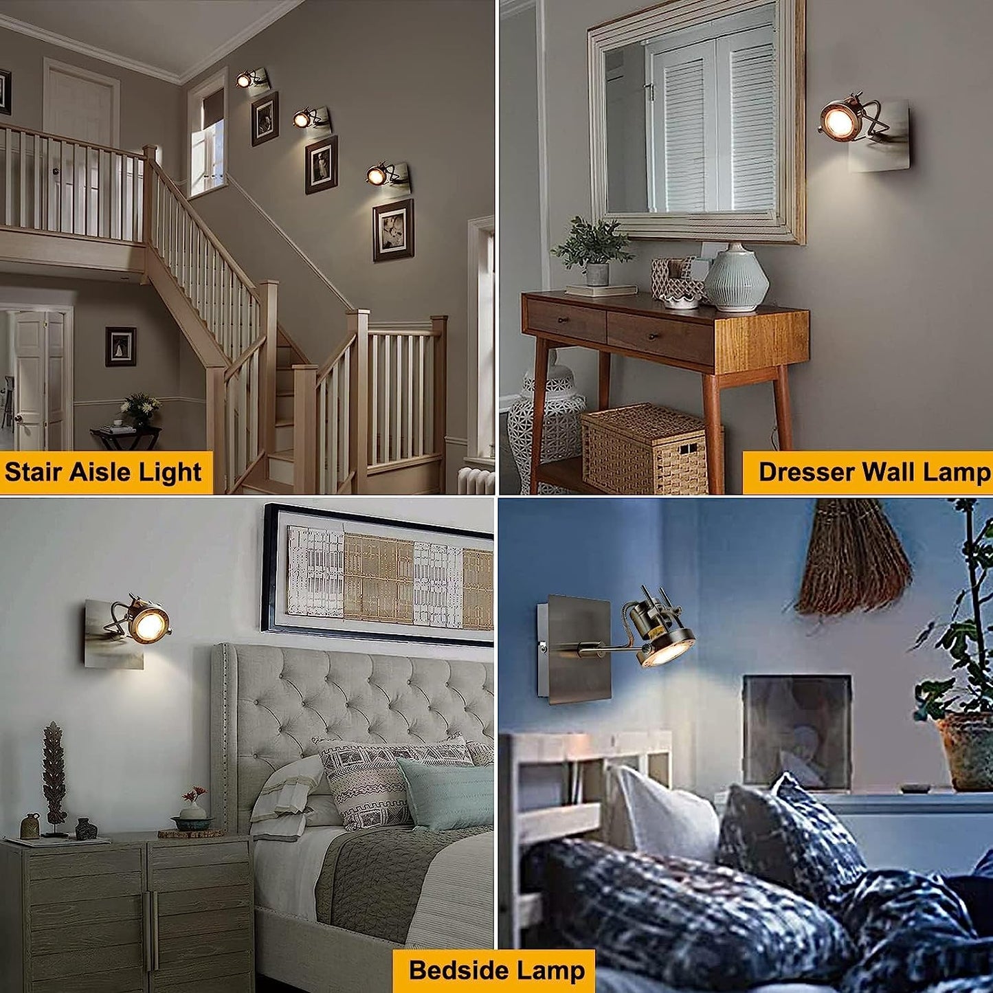 DLLT Led Ceiling Spotlight, Adjustable Wall Mount Lamp, Plug-In Track Light Kit Lighting for Bedside, Headboard Picture, Bedroom, Kitchen, Living Room,Warm White