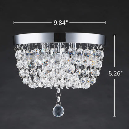 Fashion Designed Mini Style 9.84" Chrome Finish Crystal Ceiling Light, 2-Light Crystal Chandelier for Living Room Dining Room Bedroom