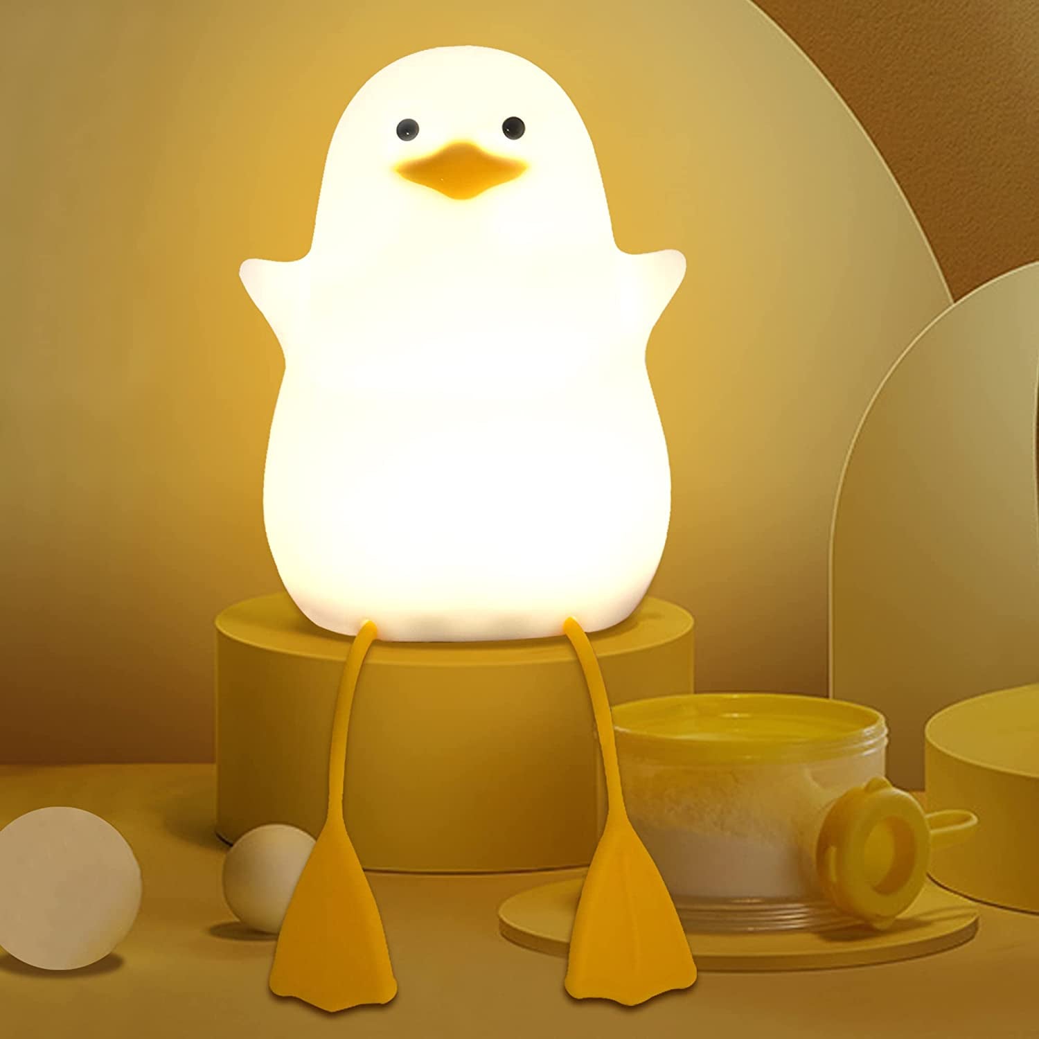 Cute Night Light for Kids, Toddler, Duck Silicone Nursery Baby Nightlight, Kawaii Birthday Gifts for Room Decorations, Teen Girls Boys Child - Portable Squishy Battery Operated