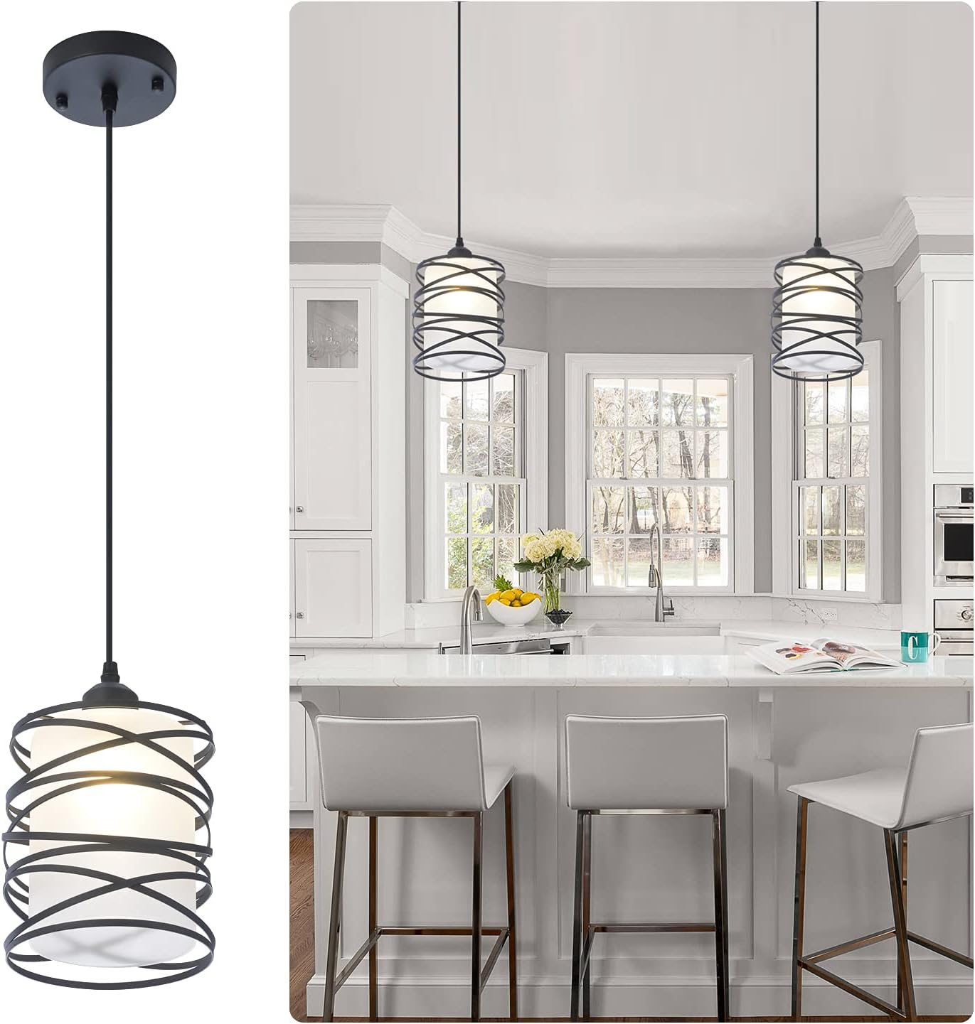 Black Spiral Cage Pendant Light, Matte Black theluminousdecor