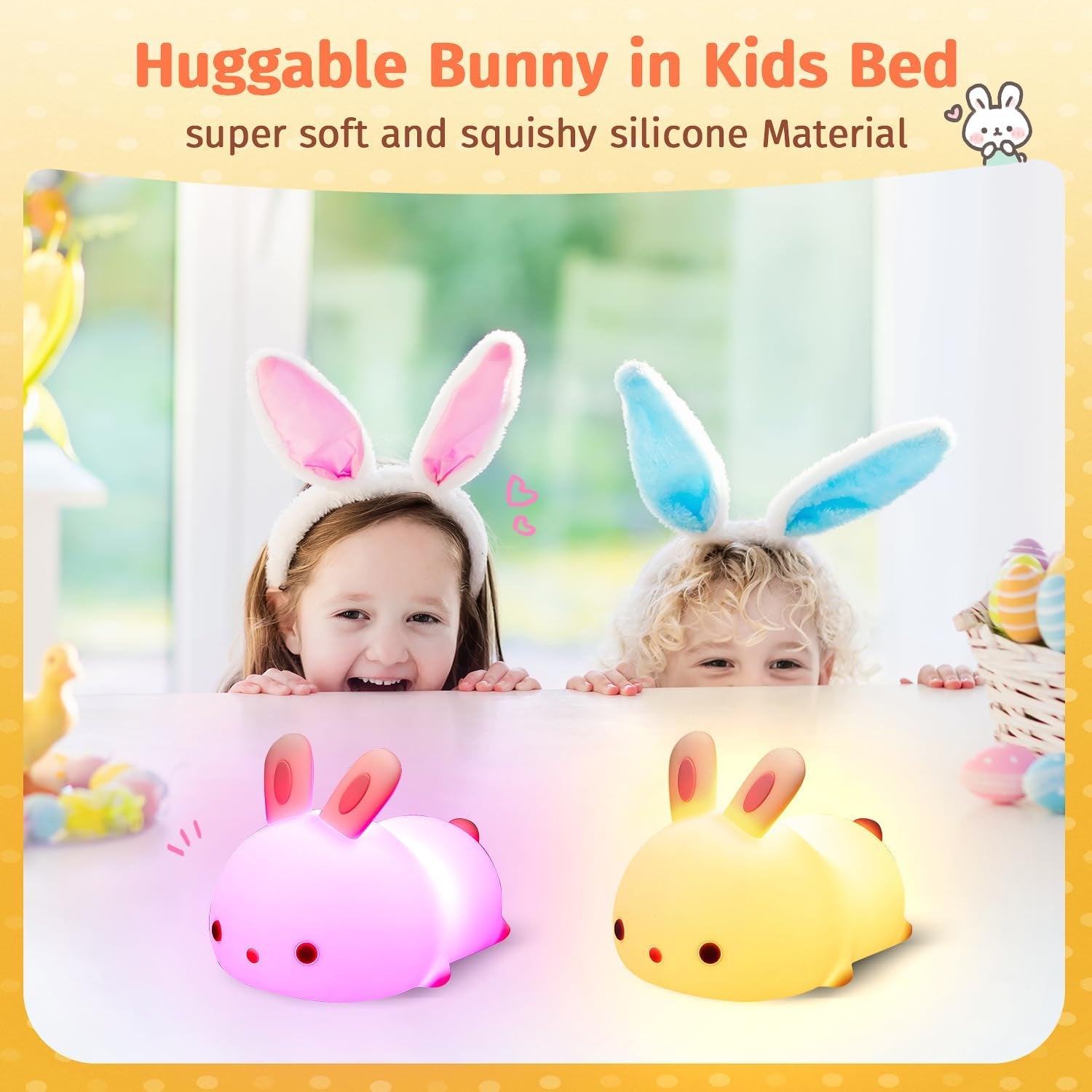 Cute Bunny Kids Night Light for Kids,16 Colors Kawaii Night Lights for Kids Room, Rechargeable Cute Lamp Baby Night Light,Tap FUN Cute Stuff for Teen Girls,Nightlights for Children Cute Gifts