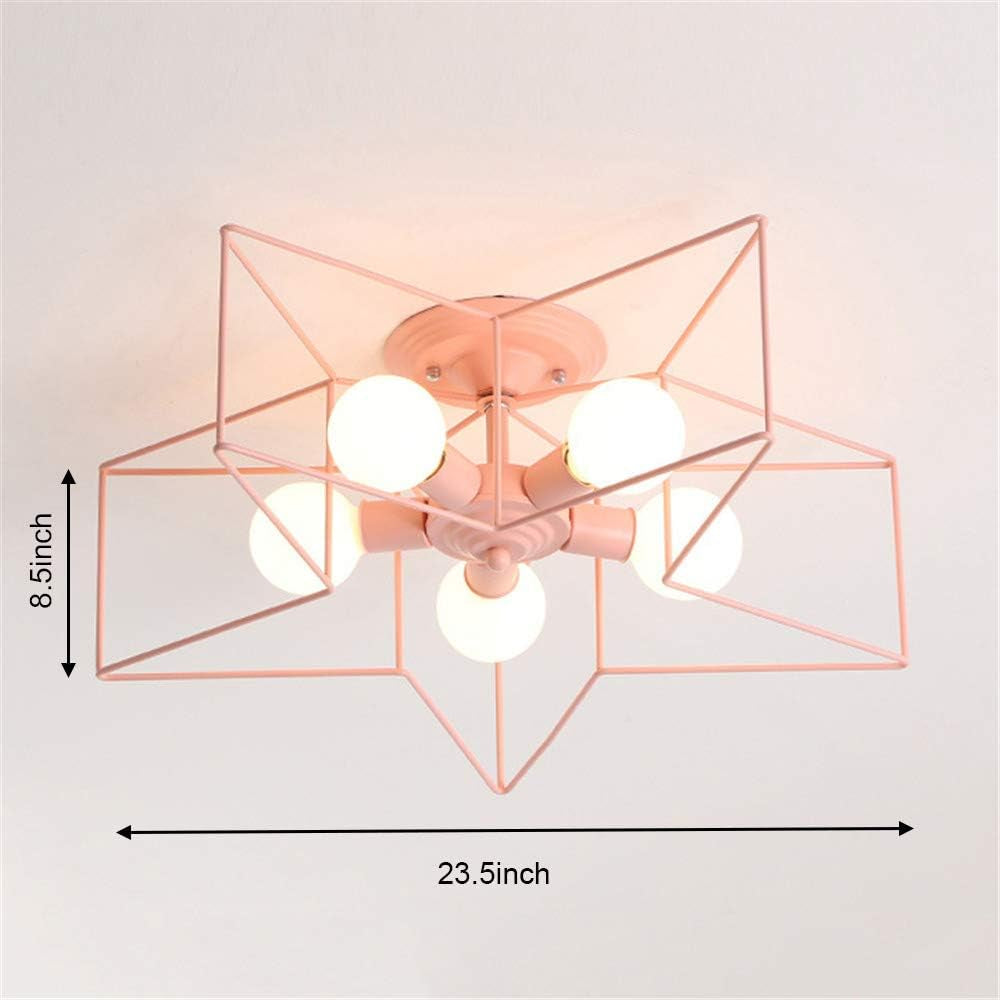 Lighting 5 Lights Creative Flush Mount Ceiling Light Minimalist Industrial Star Shape Ceiling Light Fixture for Children Room, Hallway,Living Room Pink