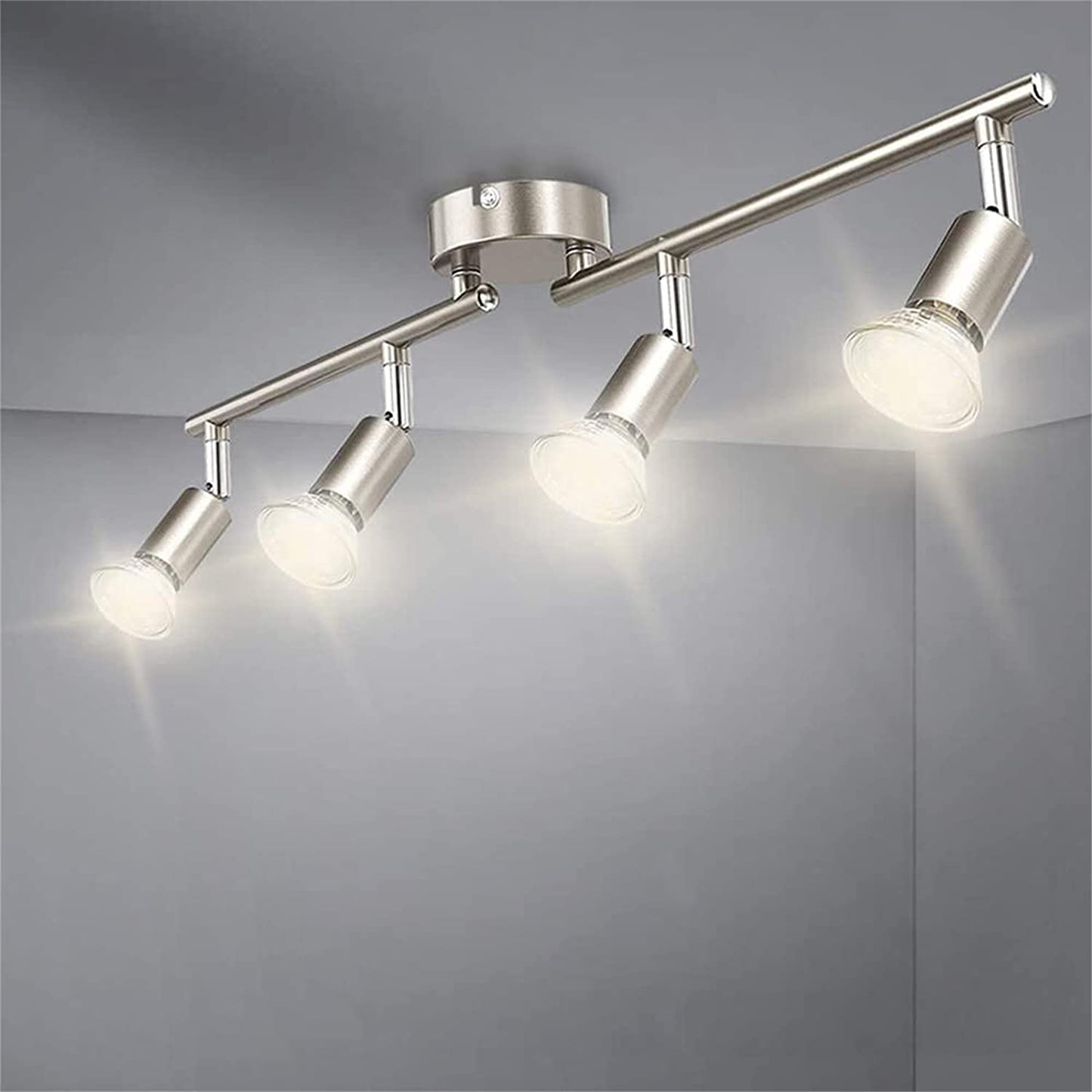 DLLT Modern LED 4 Light Track Lighting Kit, Flush Mount Wall or Ceiling Spot Lights Fixtures, Flexibly Adjustable Decorative Accent Lamp for Kitchen, Living Room, Bedroom, Hallway GU10 Bulbs Included