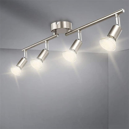 DLLT Modern LED 4 Light Track Lighting Kit, Flush Mount Wall or Ceiling Spot Lights Fixtures, Flexibly Adjustable Decorative Accent Lamp for Kitchen, Living Room, Bedroom, Hallway GU10 Bulbs Included