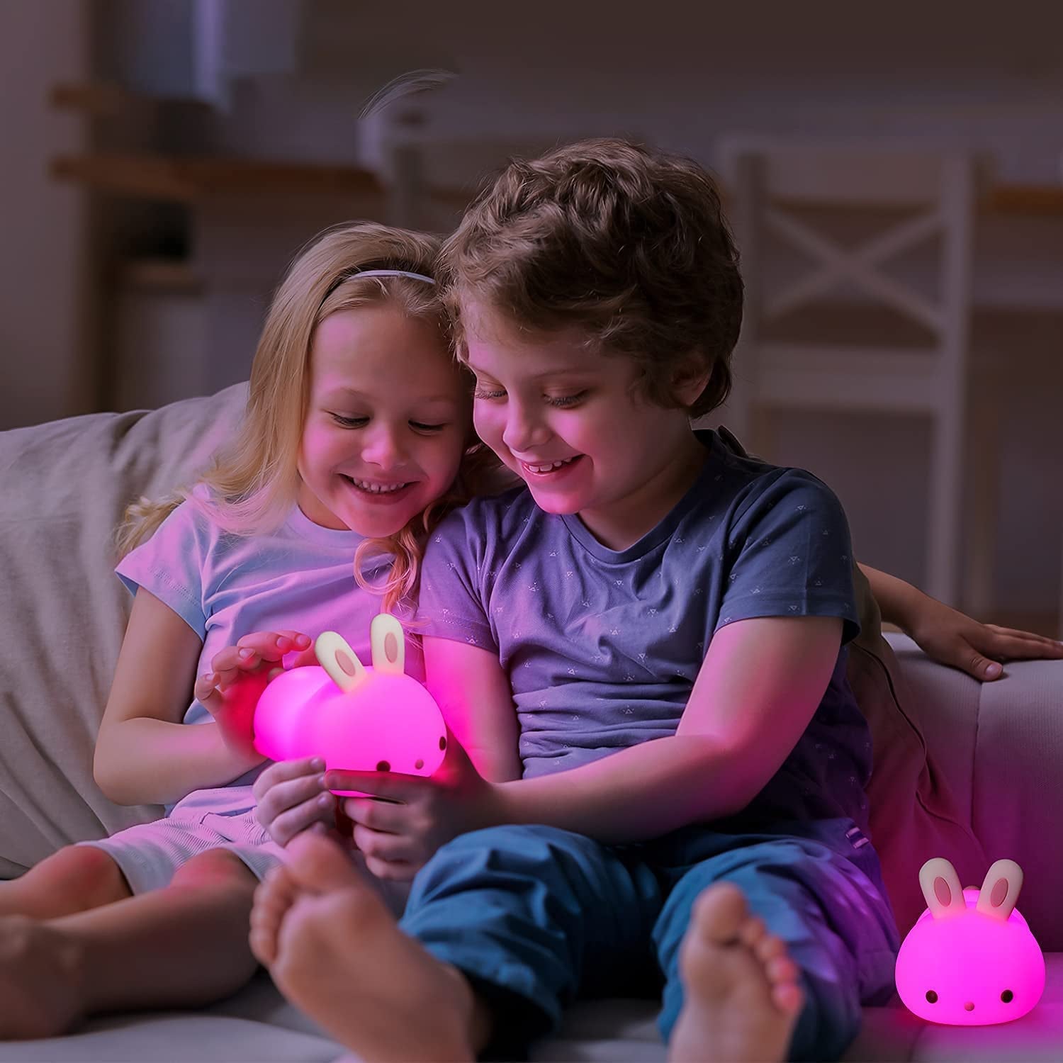 Cute Bunny Kids Night Light for Kids,16 Colors Kawaii Night Lights for Kids Room, Rechargeable Cute Lamp Baby Night Light,Tap FUN Cute Stuff for Teen Girls,Nightlights for Children Cute Gifts