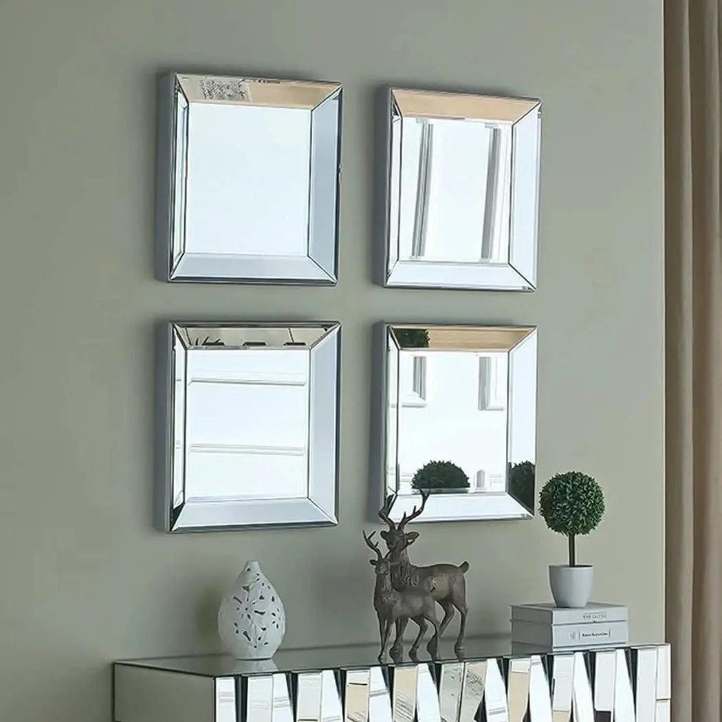 Wall Mounted Decor Mirror Wall Decoration 12×12 Inch Small Silver Glass Decorative Mirrored Wall Art 12"