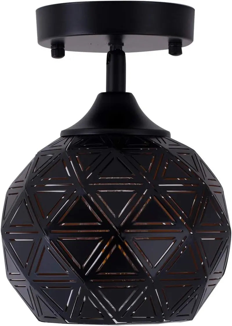 SYDTOP Industrial Mini Semi Flush Mount Ceiling Light Fixture with Handcrafted Geometric Metal Shape for Kitchen, Sink, Entryway, Hallway, Foyer, Matte Black, SYD-34-1