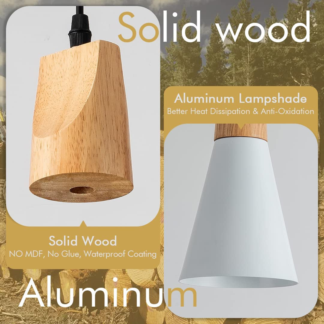 Modern Pendant Lighting for Kitchen Island 3-Pack Small Nordic Pendant Light White and Wood Pendant Light Minimalist Farmhouse Pendant Lighting for Kitchen Sink Dining Room Counter Bar Bedroom 5"