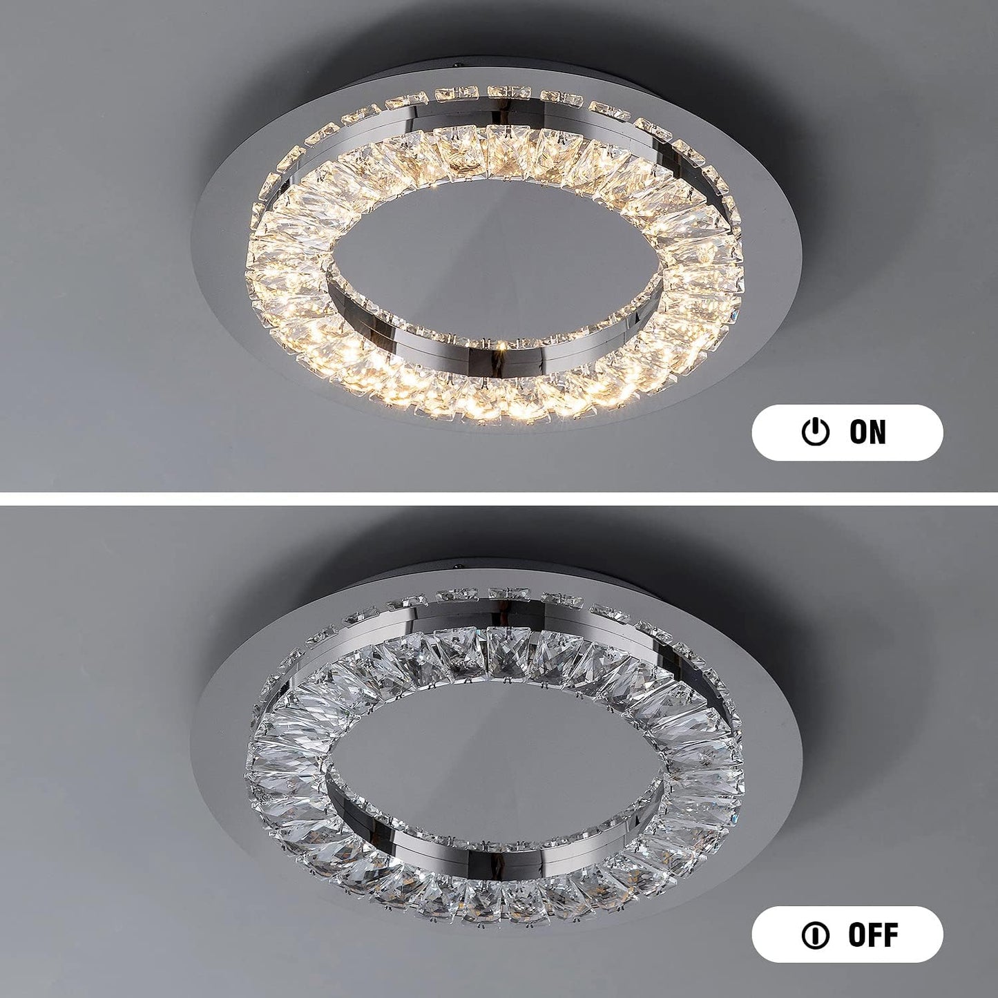 Crystal Ceiling Light Fixture for Closet/Close to Ceiling Light Fixtures Flush Mount 3300K LED Modern round 15" Surface Chandelier for Bedroom Hallway Stairwell Living Dining Room Lighting