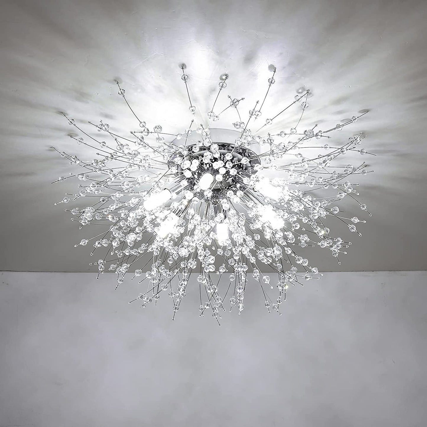 Crystal Flush Mount Ceiling Light, Modern Sputnik Firework Close to Ceiling Lamp, LED Ceiling Light Fixtures for Bedroom Kitchen Island Entryway Hallway Foyer