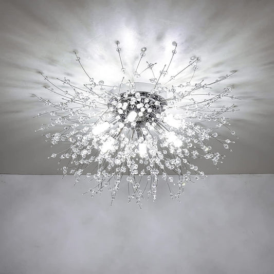 Crystal Flush Mount Ceiling Light, Modern Sputnik Firework Close to Ceiling Lamp, LED Ceiling Light Fixtures for Bedroom Kitchen Island Entryway Hallway Foyer