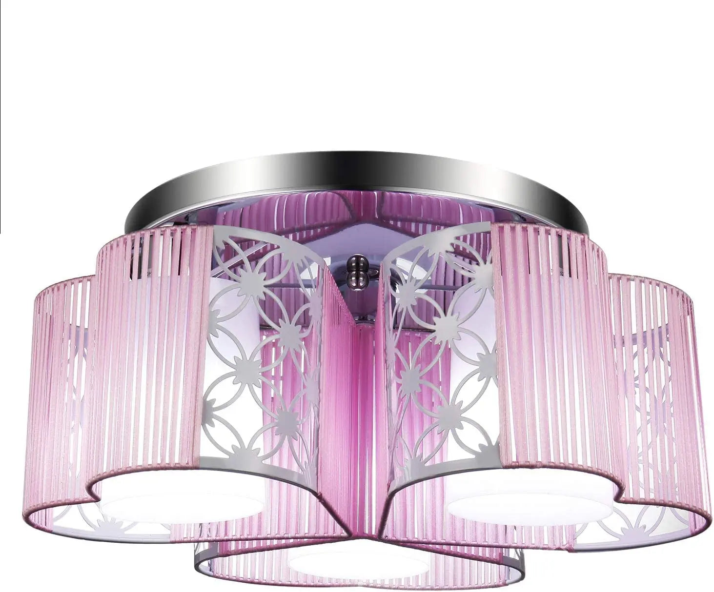Modern Pink Chandelier Girls Room Flush Mount Ceiling Light Fixtures Heart-Shaped 3-Light Pink Ceiling Lamp for Bedroom Living Room