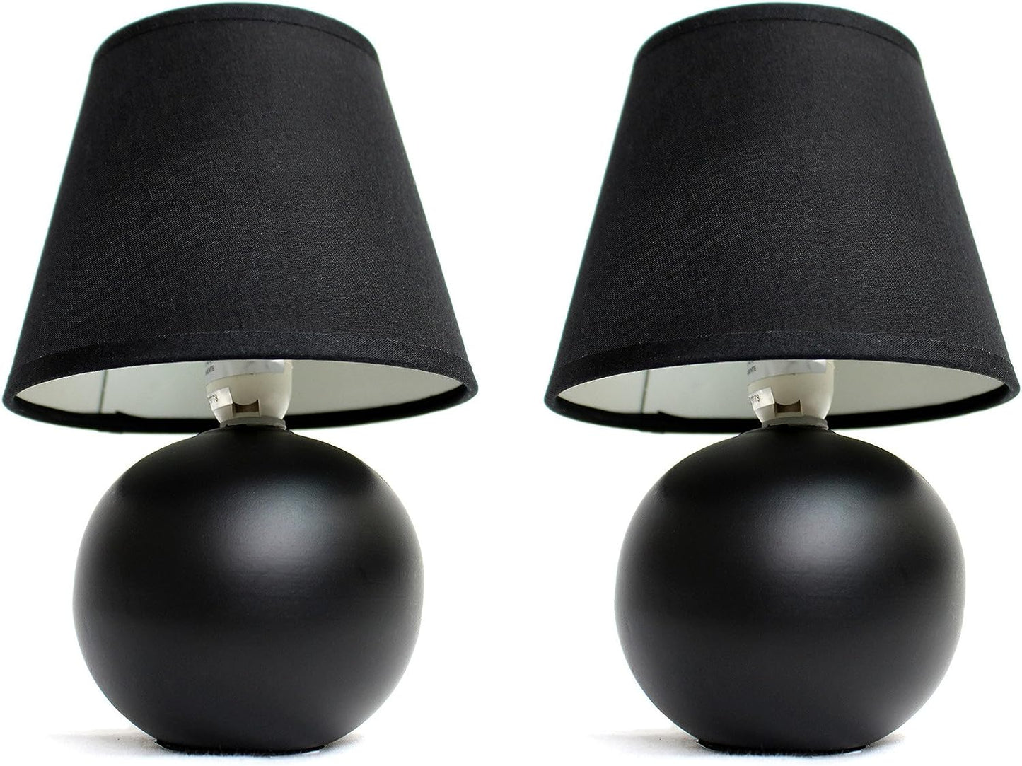 Simple Designs LT2008-BLK-2PK Mini Ceramic Globe Table Lamp 2 Pack Set with Matching Fabric Shade, Black