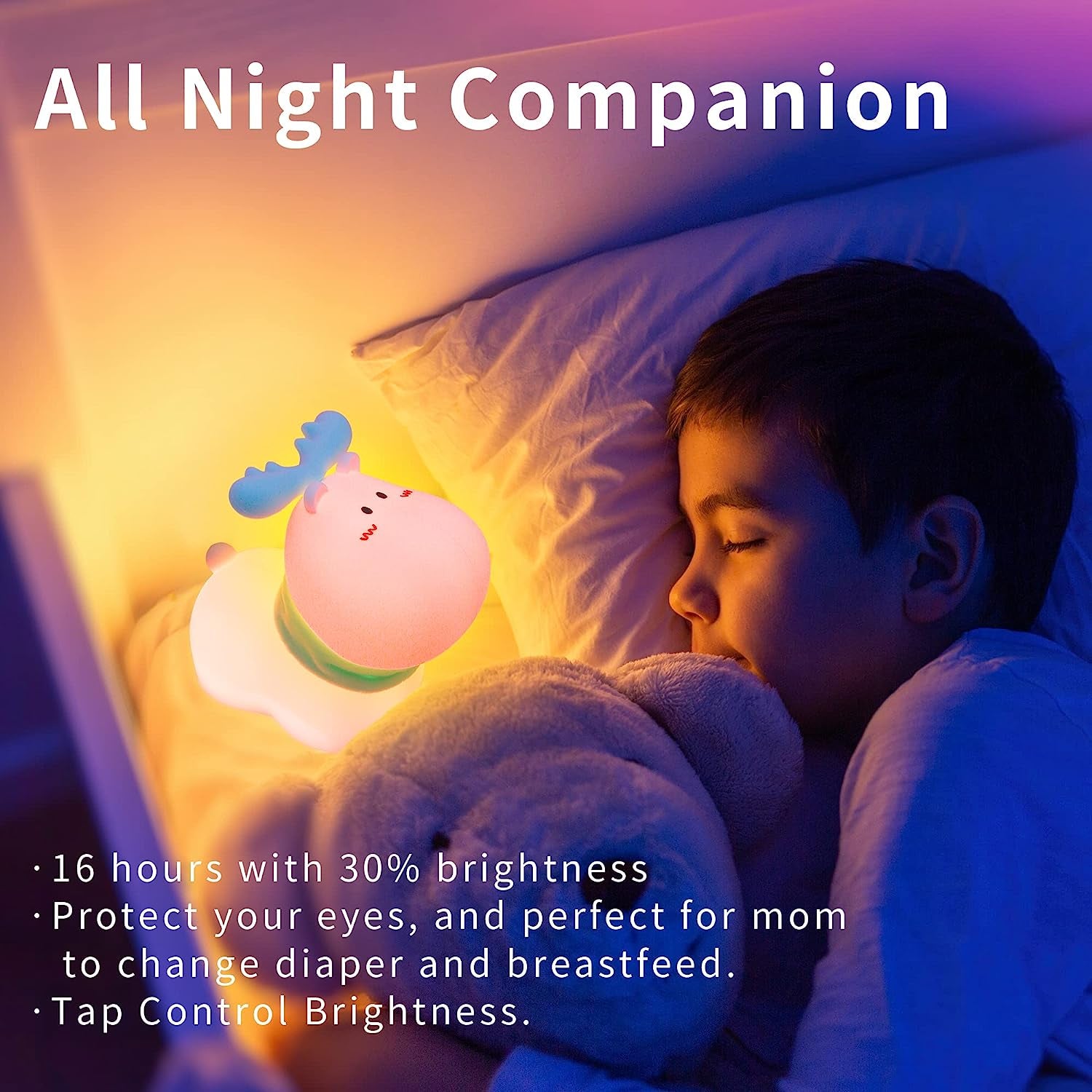 Deer Night Light for Kids,  Rechargeable Led Toddler Night Light, Silicone Baby Night Light with Timer, Cute and Portable Animal Night Light for Baby Girls and Boys. (Blue)
