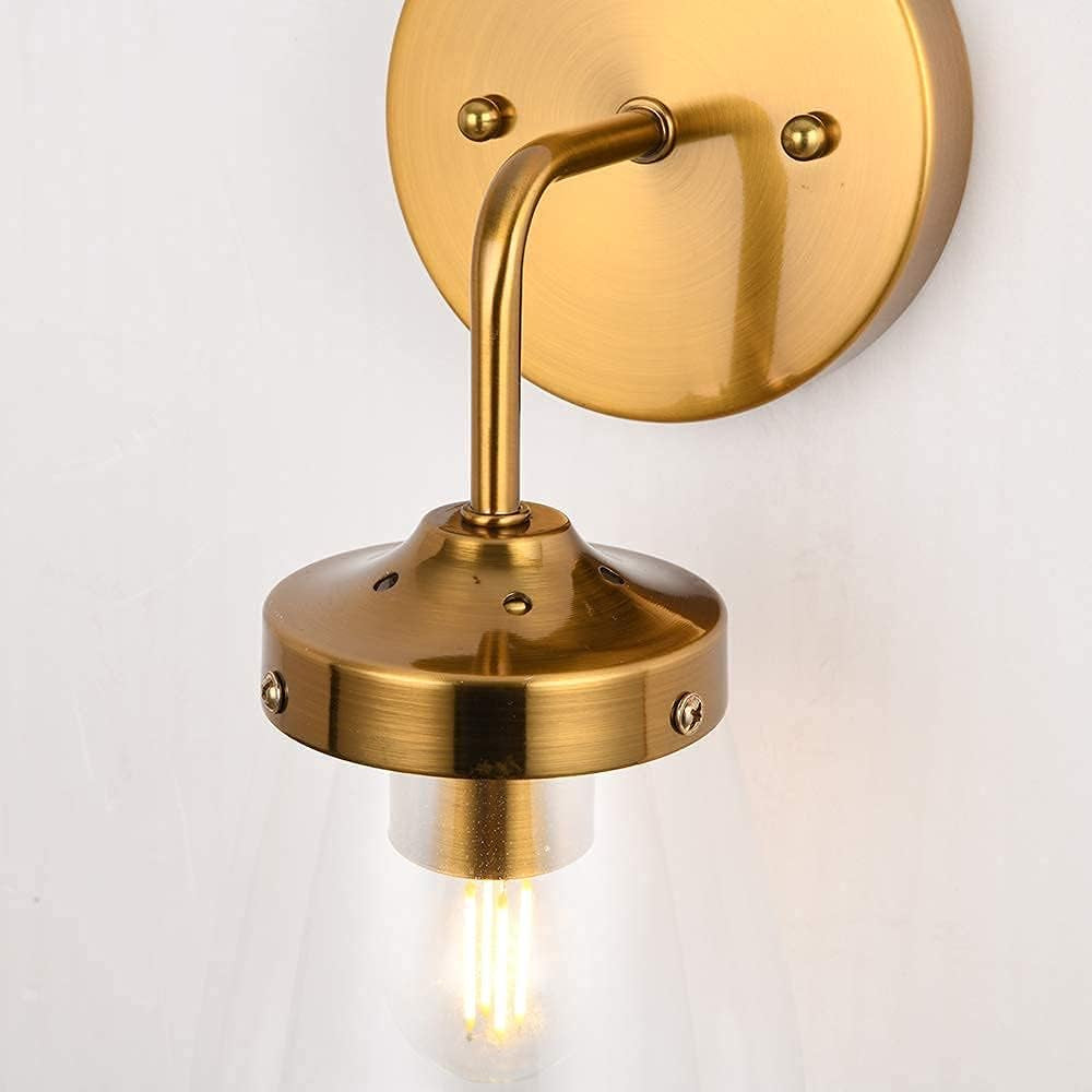 Gold Wall Sconce Wall Light Fixtures,Farmhouse Industrial Wall Sconce Light with Clear Shade, Wall Light for Bathroom,Bedroom,Living Room, Mirror,Hallway