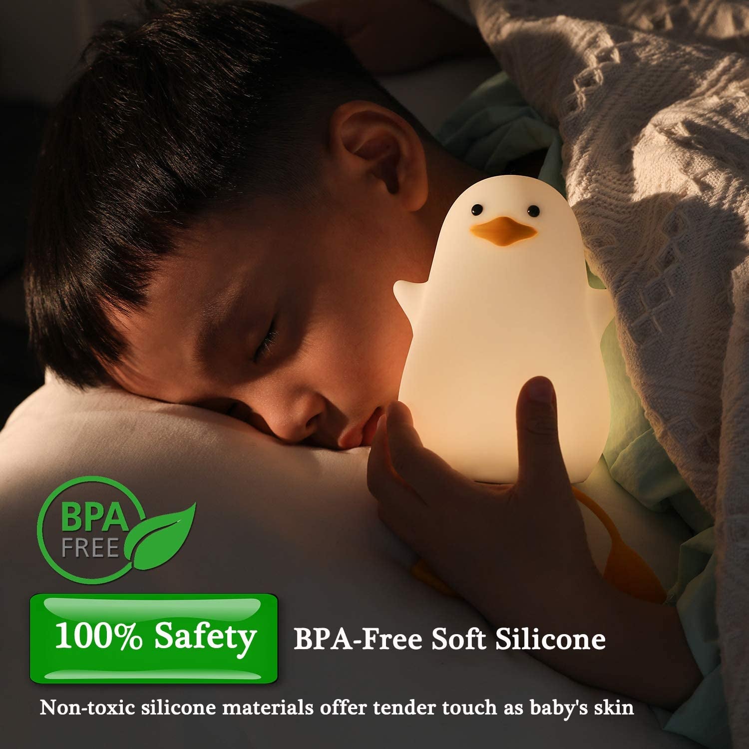 Cute Night Light for Kids, Toddler, Duck Silicone Nursery Baby Nightlight, Kawaii Birthday Gifts for Room Decorations, Teen Girls Boys Child - Portable Squishy Battery Operated