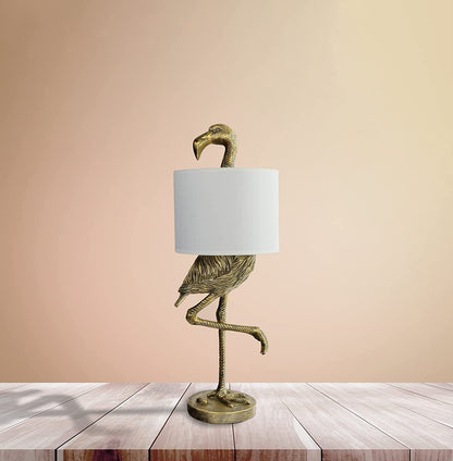 Resin Flamingo Table Lamp with Linen Shade, Gold Finish