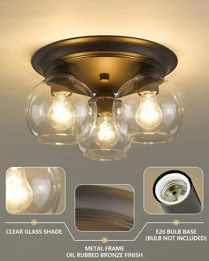 14" Semi Flush Mount Ceiling Light, 3-Light Ceiling Light Fixture with Oil Rubbed Bronze Finish, Clear Glass Cover for Kitchen, Dining Room, Living Room, Bedroom, 4FH36-F ORB