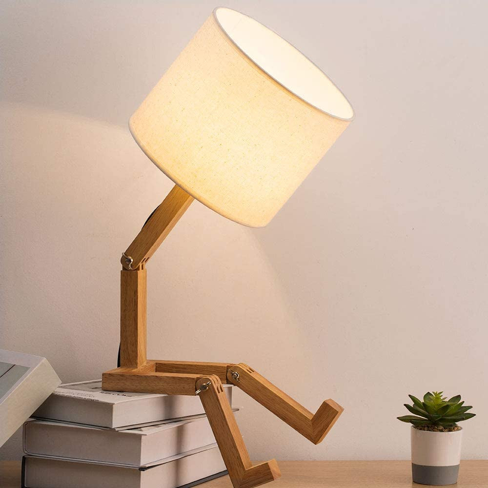 Cute Desk Lamp - Creative Table Lamp with Wood Base Changeable Shape Desk Lamp for Bedroom, Study, Office, Kids Room
