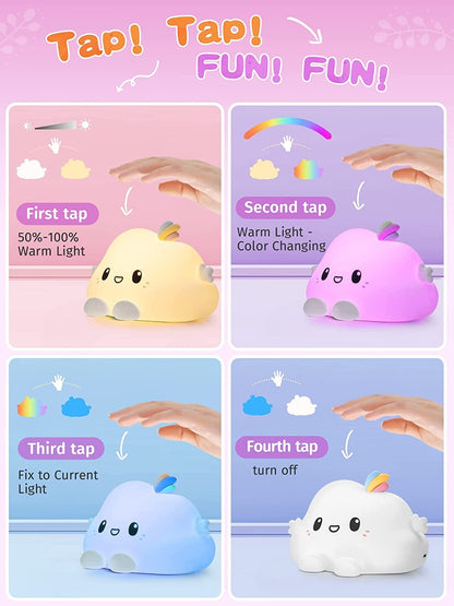 Baby Night Light Cloud Light,Cute Kids Night Lights for Bedroom Decor,Usb Rechargeable Colorful Night Light for Kids Room,Kawaii Silicone LED Cloud Lights for Bedroom,Cute Lamp Baby Girl Gifts