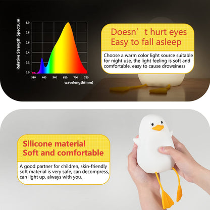 Cute Night Light for Kids, Toddler, Duck Silicone Nursery Baby Nightlight, Kawaii Birthday Gifts for Room Decorations, Teen Girls Boys Child - Portable Squishy Battery Operated