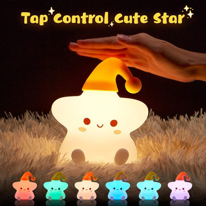 Cute Stars Night Light, Kawaii Star Lights Baby Night Light, Colorful Silicone Cute Lamp for Baby Girl Room Decor, Rechargeable Battery Night Light Lamp, Christmas Gifts for Kids Girls Boys