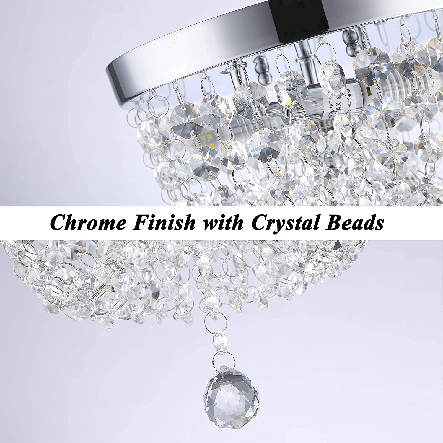 Fashion Designed Mini Style 9.84" Chrome Finish Crystal Ceiling Light, 2-Light Crystal Chandelier for Living Room Dining Room Bedroom