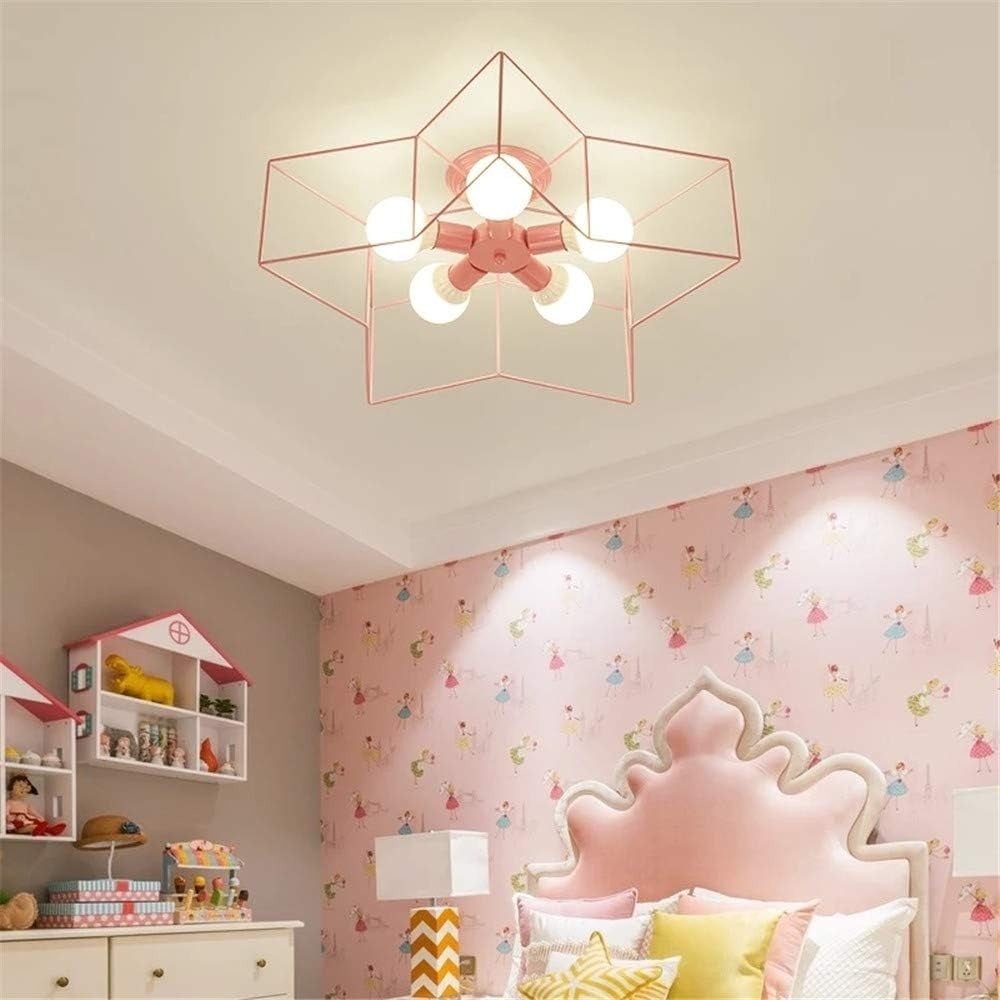 Lighting 5 Lights Creative Flush Mount Ceiling Light Minimalist Industrial Star Shape Ceiling Light Fixture for Children Room, Hallway,Living Room Pink