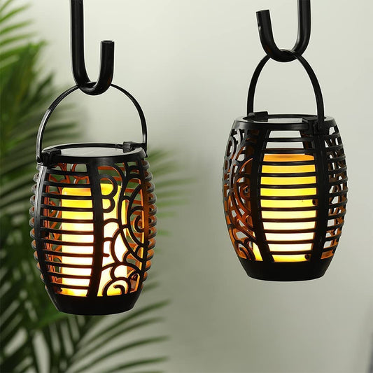 Set of 2 Solar Lantern Lights Hanging Lamp Outdoor Lights with Handle LED Solar Table Lamp Decorative for Porch Garden Patio Backyard Courtyard Pathway