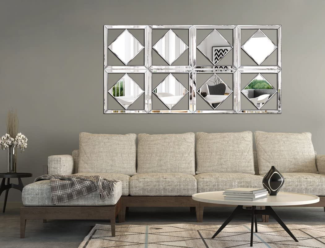 Square Mirrored Wall Decor Decorative Mirror Wall-Mounted Accent Mirrors 12X12” Art Mirror Elegant Bevel in Exquisite Craft. Middle Rhombus Shape