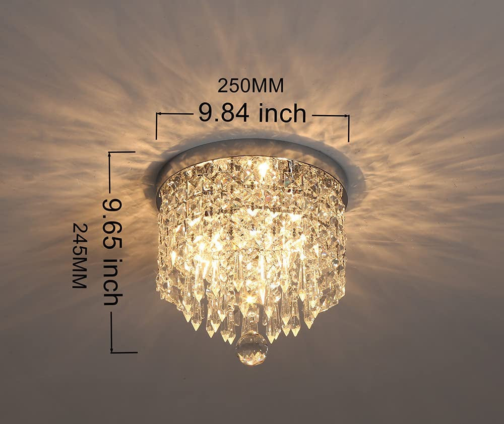 Crystal Chandeliers,3-Light Fixtures Ceiling Mount Close to Ceiling Light Fixtures for Hallway Bedroom Hall Living Room Bulbs Not Included