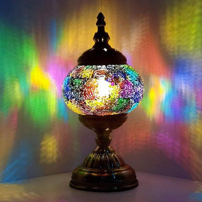 Turkish Mosaic Table Lamp  Classic Vintage Stained Glass Lamp Antique Bronze Base Nightstand Light for Coffee Table Living Room Bedroom (Multicolor)