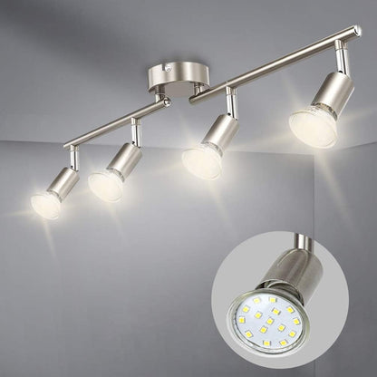 DLLT Modern LED 4 Light Track Lighting Kit, Flush Mount Wall or Ceiling Spot Lights Fixtures, Flexibly Adjustable Decorative Accent Lamp for Kitchen, Living Room, Bedroom, Hallway GU10 Bulbs Included