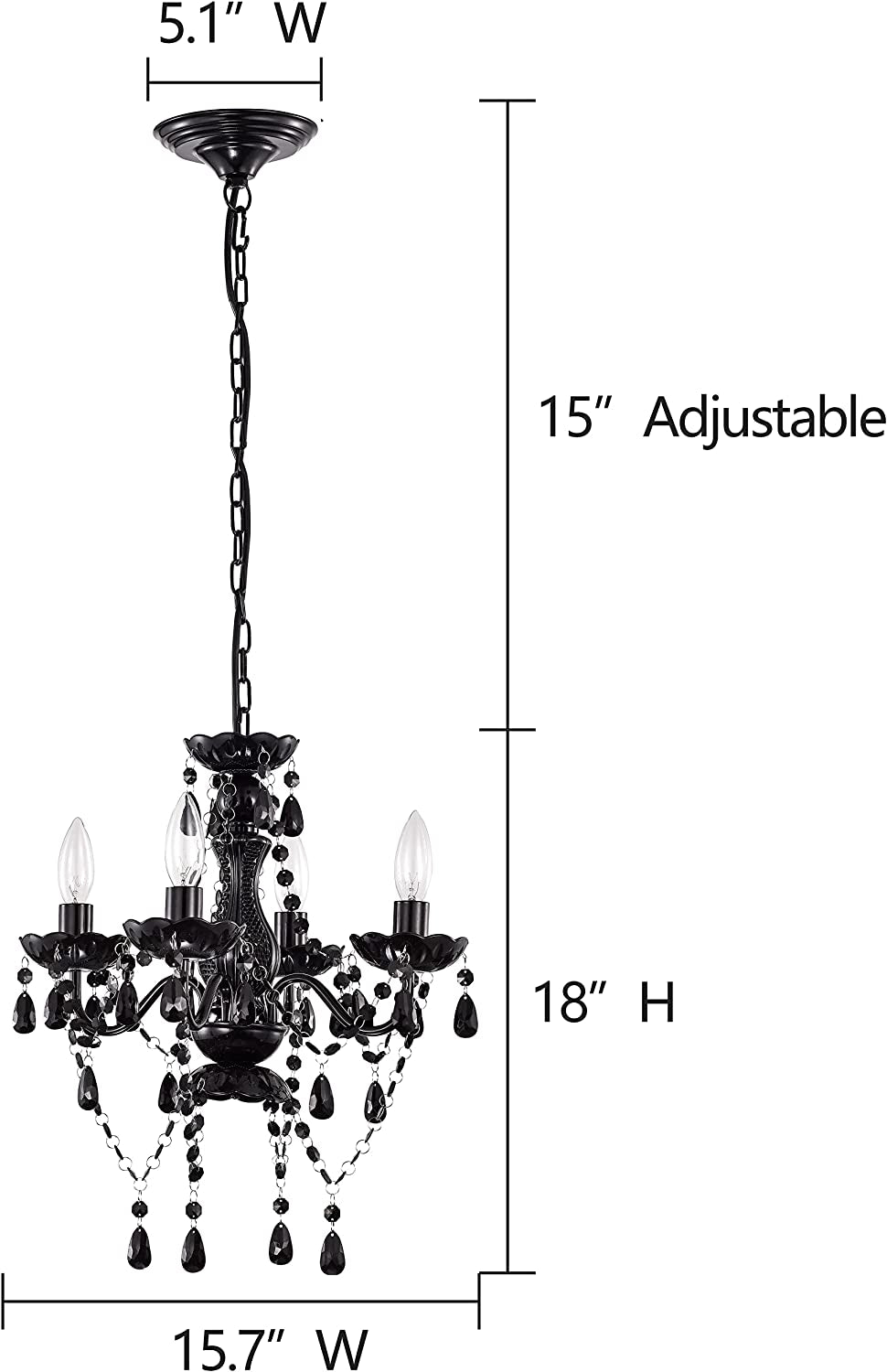 Black Chandelier Small Crystal Chandelier Lighting Mini Acrylic Chandelier 4 Light Modern Pendant Light Fixtures