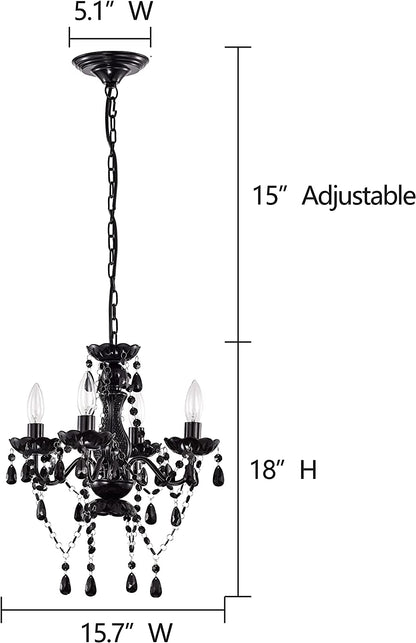 Black Chandelier Small Crystal Chandelier Lighting Mini Acrylic Chandelier 4 Light Modern Pendant Light Fixtures