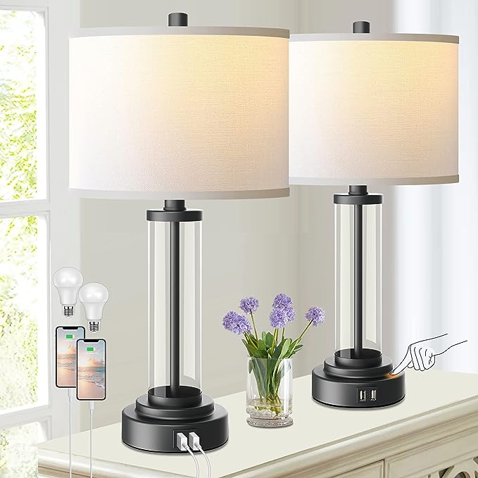 Set of 2 Touch Control Table Lamps with USB Ports theluminousdecor