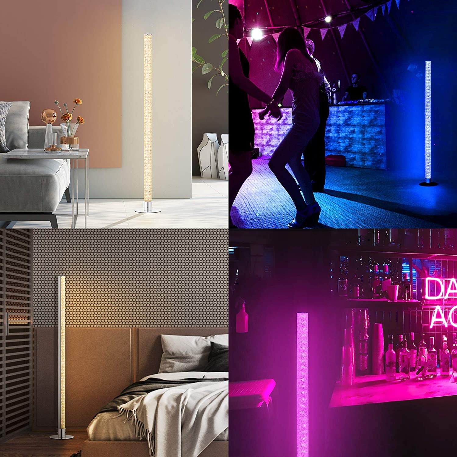 LED Corner Floor Lamp with Remote, Modern Dimmable Standing Tall Lamp Work with Alexa, Google Home, Wifi Smart RGBW Color Changing Bright Light for Living Room, Bedroom, Home Office